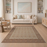 Terracotta Border Tan Lattice Geometric Rug