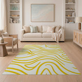 Vibrant Yellow Wave Abstract Area Rug