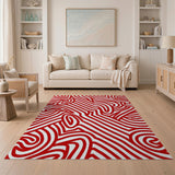 Red Bold Red Swirl Abstract Area Rug