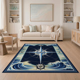 Nautical Compass Rose Ocean Waves Rug