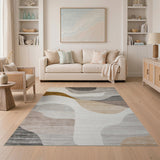Beige and Neutral Abstract Area Abstract Wavy Neutral Area Rug