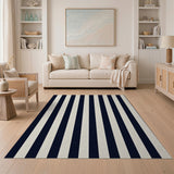 Bold Navy and Ivory Striped Area Rug