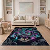 Multi-color and Patterns Neon Cyberpunk Cityscape Area Rug