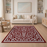 Intricate Red Persian Area Rug with White Floral Motifs