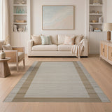Beige Neutral Framed Striped Area Rug