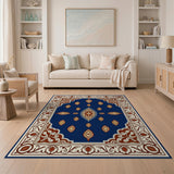Navy Blue Traditional Persian Area Rug with Ornate Paisley Border