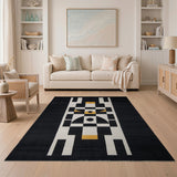 Black and White Black White Geometric Abstract Area Rug