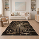 Distressed Brown Tan Grid Vintage Rug