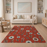 Vibrant Red Oxeye Daisy Floral Area Rug