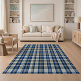 Classic Navy Tan Plaid Area Rug