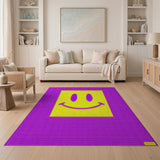 Pixelated Yellow Smiley Face Purple Rug