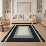 Black White Nested Frame Geometric Area Rug