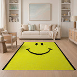 Yellow Cheerful Yellow Smiley Face Shag Rug