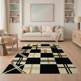 Beige Black Geometric Grid Area Rug