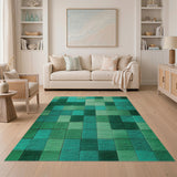 Teal Green Geometric Block Area Rug