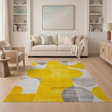 Mustard Yellow Grey Geometric Circle Rug