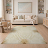 Washable Beige Boho Sunburst Low Pile Area Rug