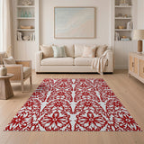 Red Intricate Floral Damask Area Rug