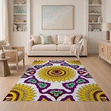 Smiling Sunflower Purple Motif Area Rug