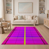 Vibrant Pink Grid with Yellow Stripe Area Rug
