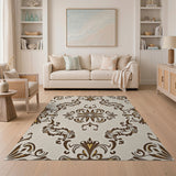 Elegant Beige Gold Floral Damask Area Rug