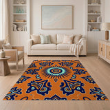 Vibrant Orange Sunburst Tribal Area Rug