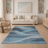 Blue and Teal Oceanic Blue Waves Abstract Area Rug
