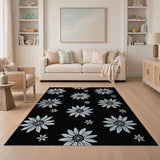 Blue and Teal Blue Daisy Floral Pattern Area Rug
