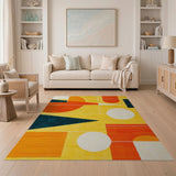 Bold Geometric Yellow Orange Navy Area Rug