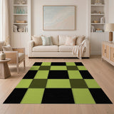 Lime Green Black Plaid Checkered Area Rug