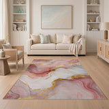 Rose Pink Gold Vein Marble Abstract Area Rug