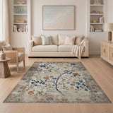 Vintage Blue Floral Cream Area Rug