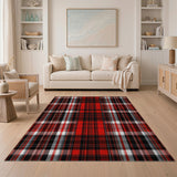 ODIKA Red Plaid Washable Area Rug - Classic Tartan Low Pile Non-Slip & Pet Friendly Carpet