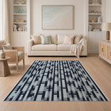 Textured Black White Geometric Area Rug