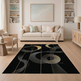 Gold Crescent Moon Waves Geometric Area Rug
