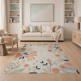 Coral Bloom Abstract Floral Cream Rug