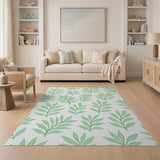 Green Mint Green Leaf Pattern Area Rug