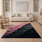 Pink Pixel Steps Geometric Area Rug