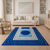 Blue Geometric Concentric Circle Area Rug