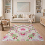 Pink Vintage Pink Floral Mandala Area Rug