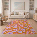 Vibrant Pink Floral Butterfly Orange Area Rug