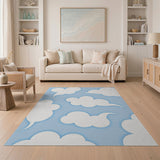 Playful Cartoon Clouds Blue Area Rug
