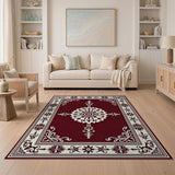 Elegant Red Persian Area Rug with Ornate White Motifs