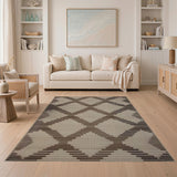 Beige and Neutral Beige Geometric Diamond Woven Area Rug