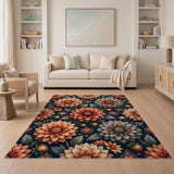 Baroque Dahlia Floral Area Rug with Ornate Hearts