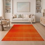 Vibrant Orange Striped Geometric Area Rug