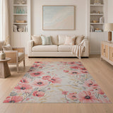 Vintage Pink Poppy Floral Area Rug