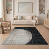 Distressed Grid Circle Monochrome Area Rug