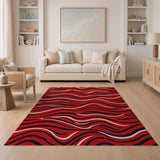Red Vibrant Red Wavy Stripe Area Rug