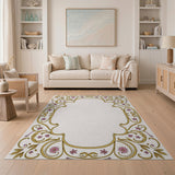 Ornate Gold Pink Floral Frame Area Rug